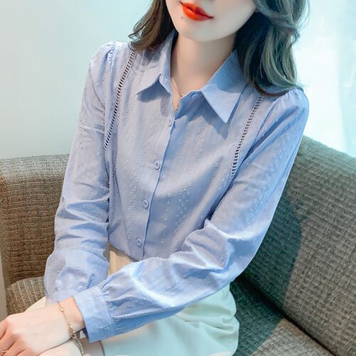 纯棉衬衫女洋气全棉长袖