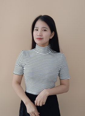条纹假领子纯棉韩版色织套头高领