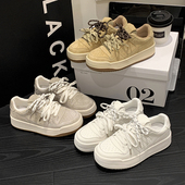 女2026春季 运动休闲板鞋 新款 带德训鞋 鸳鸯鞋 欧洲站真皮厚底小白鞋