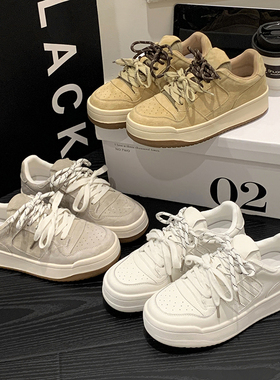 欧洲站真皮厚底小白鞋女2026秋季新款鸳鸯鞋带德训鞋运动休闲板鞋