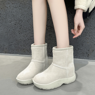子 短靴厚底保暖加绒加厚棉鞋 内增高7cm羊毛雪地靴女2025冬季 新款