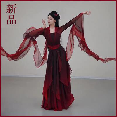 古典舞演出服仙气飘逸纱衣长版舞服中国汉唐服装红绡国风春夏新款