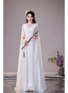 新款古筝演出服女白色长裙学生艺考舞台独唱民乐独奏礼服