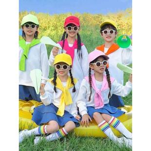 儿童啦啦队演出服秋季小学生运动会服装卫衣套装糖果色幼儿园班服