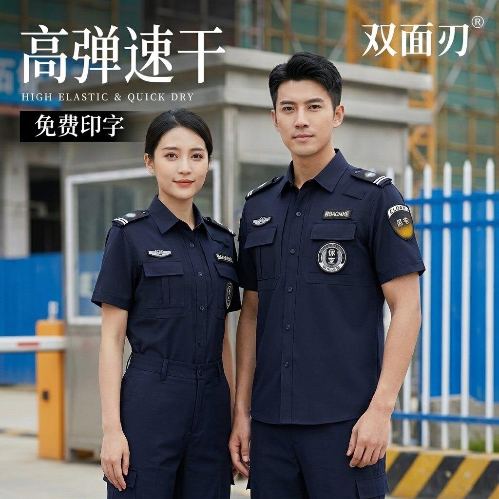 夏季冰丝速干保安工作服蓝色短袖作战训练服酒店物业门卫安保制服