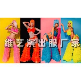 新款彩色蕾丝性感流苏比基尼套装派对作秀夜店酒吧gogo演出服a
