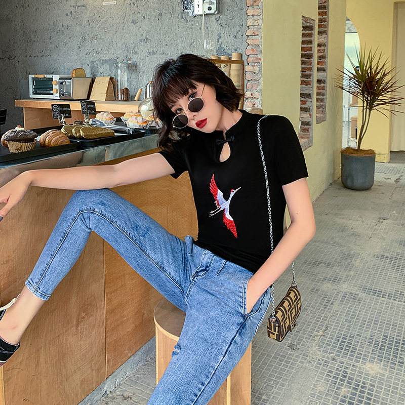 jacket cheongsam Retro Embroidery Chinese style T-shirt fashion Guochao Tang costume black Short sleeved summer Show thin have cash less than that is registered in the accountsin the Women's clothing/Boutique , Costume/National costume/Stage costumes , Costume/Chinese clothing , Jacket  category - from Buy2taobao.com to provide professional Taobao agent buy service