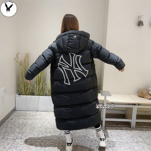 MLB专柜NY镂空大标印花休闲长款连帽保暖羽绒服男女2023秋季新款