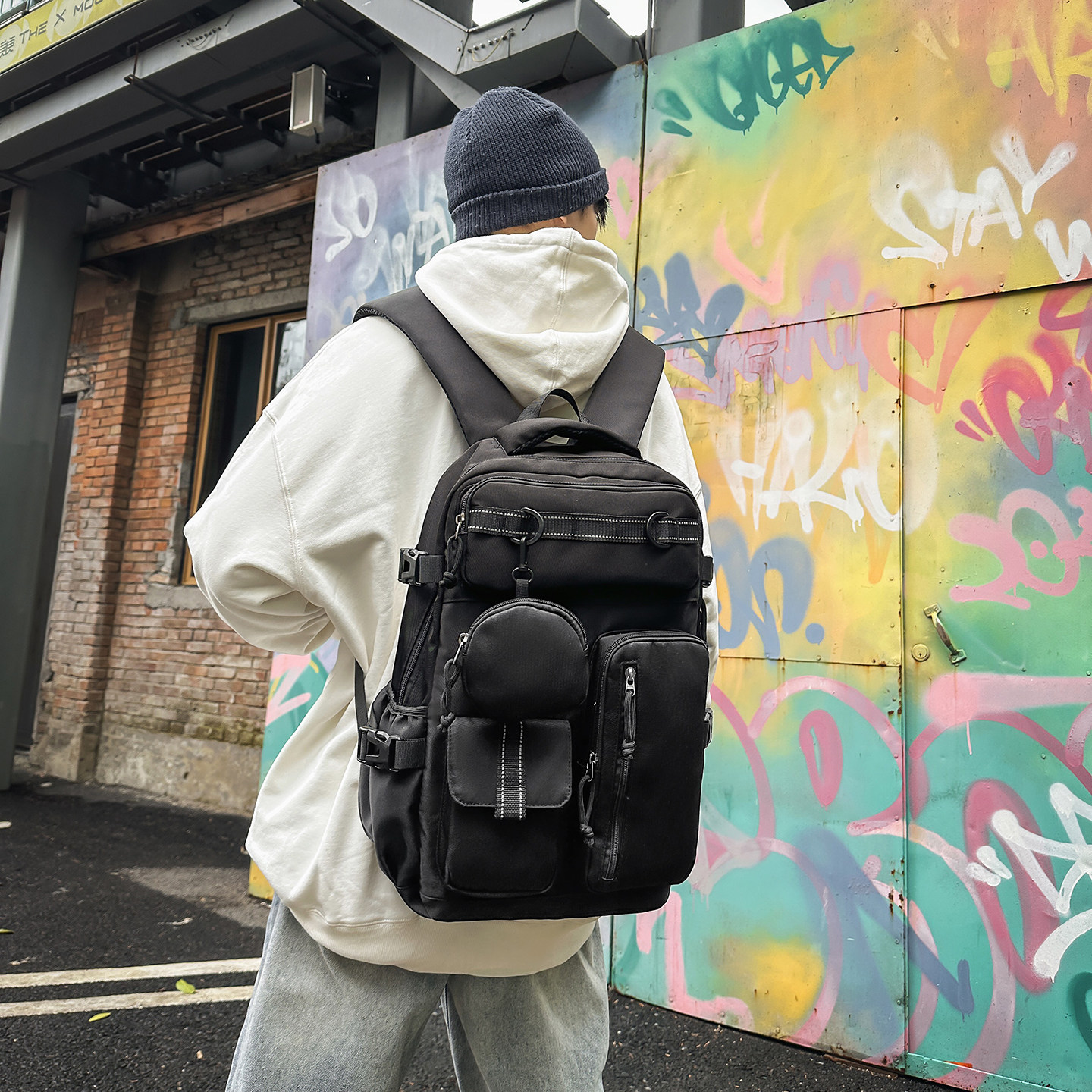 户外工装风双肩包男士大容量多口袋旅行背包女轻便防水大学生书包,箱包皮具/热销女包/男包,双肩背包,淘宝优惠券,粉丝福利购,淘宝优惠卷