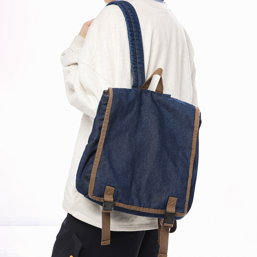 复古水洗牛仔布包双肩包男生大学生书包大容量休闲旅行爬山背包女