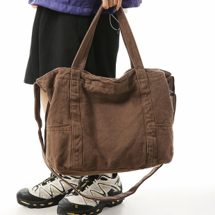 斜挎包男新款潮牌大容量水洗帆布包休闲百搭单肩包学生装书背包女