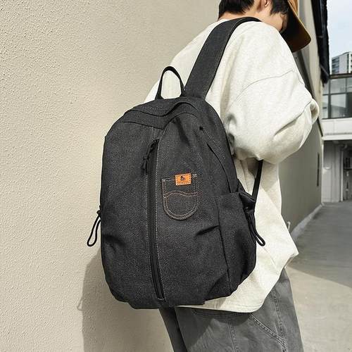 牛仔布双肩包男轻便旅行户外登山背包旅行复古风背包大学生书包女