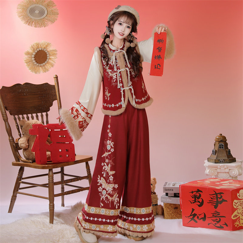 原创新中式汉服女2025新款冬季日常改良比甲宋裤加绒加厚春节战袍,女装/女士精品,汉服套装,淘宝优惠券,粉丝福利购,淘宝优惠卷