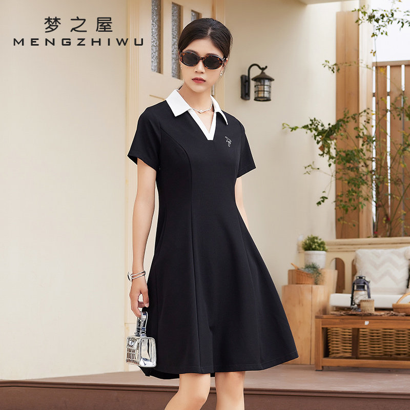 梦之屋jinhui撞色收腰短袖连衣裙
