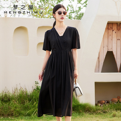 梦之屋系带收腰显瘦短袖连衣裙女