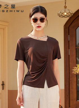 梦之屋瑾惠女装短袖T恤2025夏季新款褶皱休闲显瘦百搭中年Z28112A