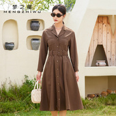 衬衫 梦之屋2025秋冬新款 百搭腰带收腰显瘦中长款 裙连衣裙女L28273
