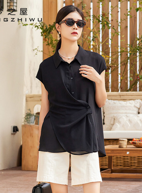 梦之屋无袖衬衫女2026春夏新款polo领设计感宽松大码雪纺衫C28291