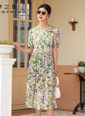 梦之屋连衣裙女2025夏季新款气质中年妈妈浪漫民族风印花L28650