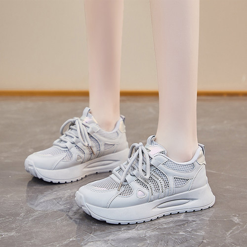 夏季透气网面厚底增高女款老爹鞋