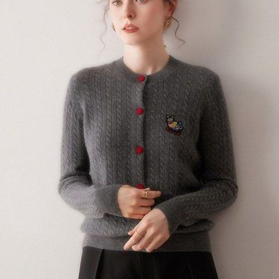 早秋新款100纯山羊绒开衫女式