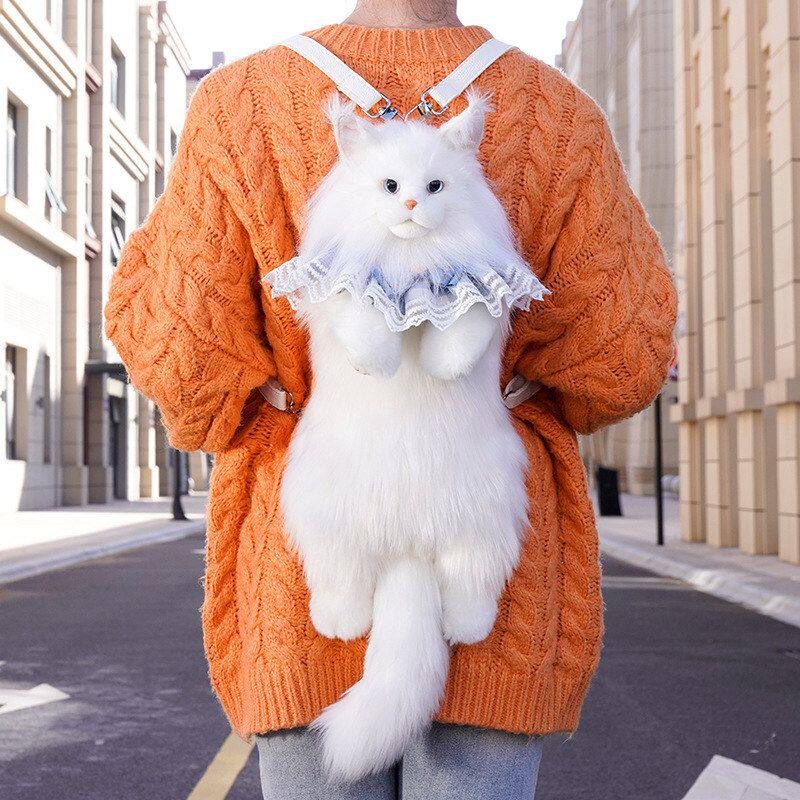 缅因白色猫咪背包仿真双肩包包