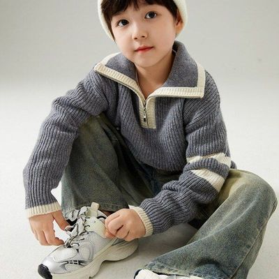 【羊毛】男童半拉链高领加厚毛衣