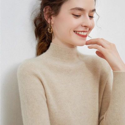 100纯色全羊毛打底衫女长袖抽条