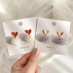 毛绒耳钉女秋冬2024新款 耳夹无耳洞女简约百搭网红气质耳钉女耳饰