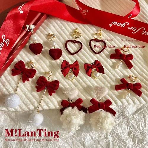 耳夹无耳洞女毛球植绒秋冬耳环