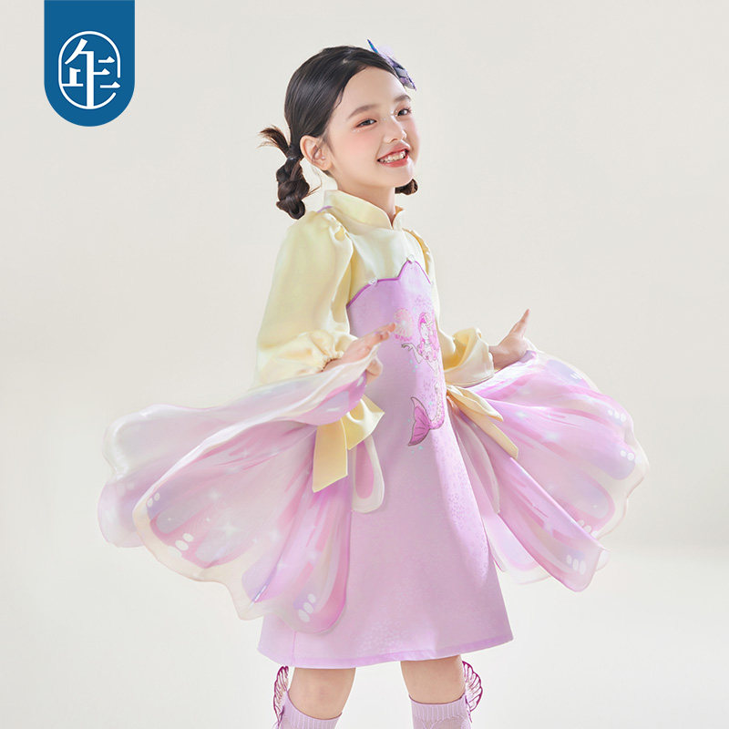 年衣童装女童旗袍连衣裙秋季新款新中式国风女孩公主裙礼服演出服