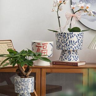 青花瓷纹蝴蝶兰陶瓷花盆中国风室内装饰复古瓷器绿植花卉通用盆
