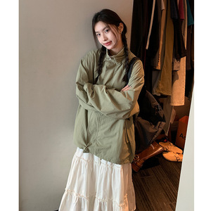 韩系简约立领夹克秋冬新款设计感宽松慵懒好穿外搭冲锋衣外套女