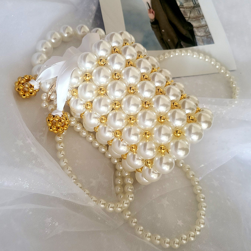 手工珍珠水桶包diy材料斜挎包