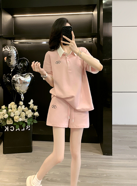 网红减龄粉色休闲运动套装女夏2026新款爆款洋气时髦两件套夏天装