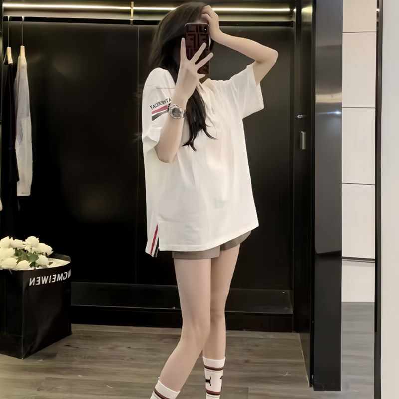 韩版白色短袖休闲t恤女装夏季2026新款设计感小众宽松中长款上衣