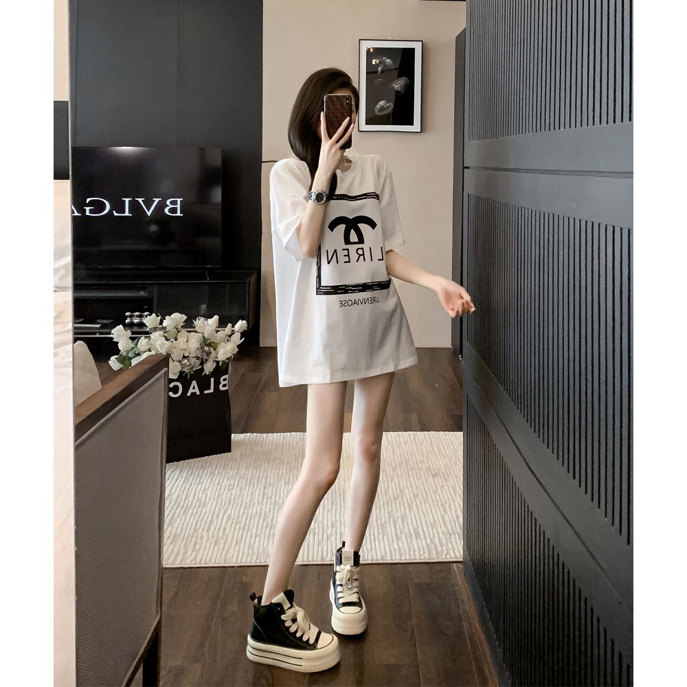 欧货白色t恤女2026年新款夏季小香风短袖大版中长款上衣宽松纯棉