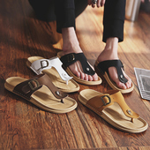 社会拖鞋 人字拖男夏季 真皮夹脚个性 男网红情侣沙滩防滑夹趾凉拖潮