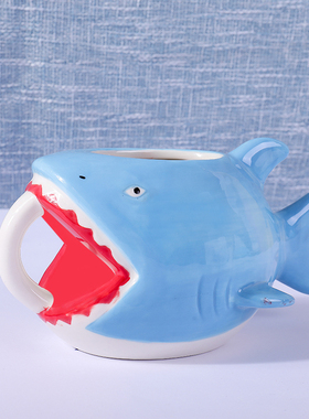 鲨鱼卡通造型水杯创意大容量恶搞陶瓷杯个性家用马克杯动物咖啡杯