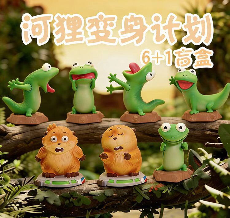新品创意手办河狸变身计划盲盒搞怪潮玩公仔弹簧玩具桌面摆件装饰