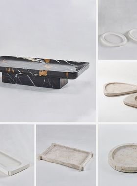 侘寂风大理石托盘样板间家居饰品客厅茶几收纳摆件实点心盘果盘