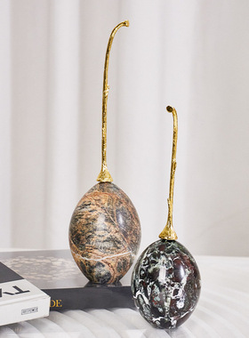 创意天然大理石摆件电视柜壁龛装饰样板间酒柜茶几蛋形工艺品装饰