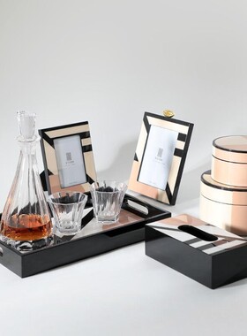现代轻奢家居饰品钢琴烤漆纸巾盒托盘组合摆件样板间卧室装饰品