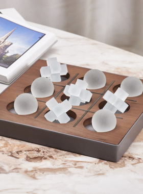 现代轻奢胡桃木水晶皮革棋盘样板间客厅陈设茶几摆件书房软装饰品