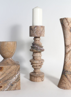 侘寂风大理石烛台中古风软装饰品样板房摆件家具展厅陈列摆设