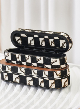 样板间轻奢皮革装饰盒梳妆台首饰收纳盒卧室衣帽间家居饰品摆件