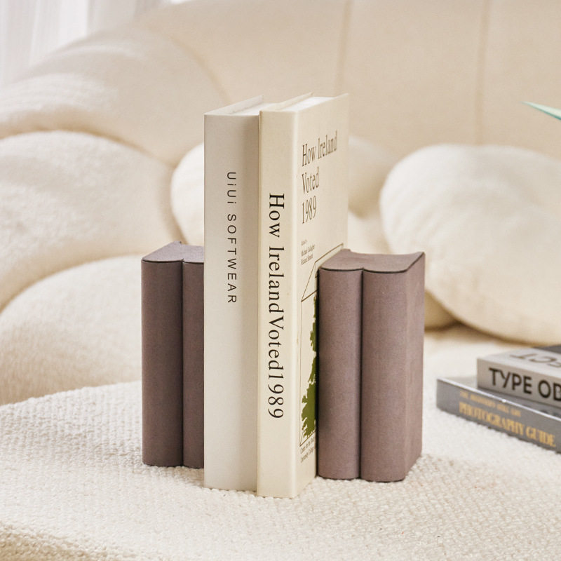 中古风复古木质皮革书档书立摆件书房办公室客厅样板间软装饰品