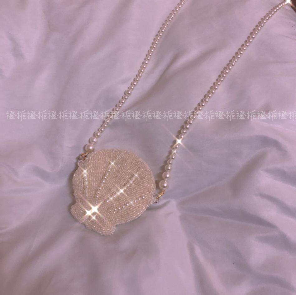 ins手工编织包贝壳珍珠女包串珠斜挎包网红仙女迷你百搭零钱小包