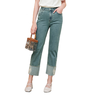 betu百图设计感刺绣直筒牛仔裤女2025年夏季新款高腰显瘦九分裤