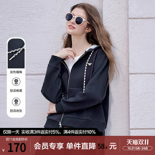 betu百图复古宝蓝色连帽卫衣外套女2026年春秋新款短款拉链夹克
